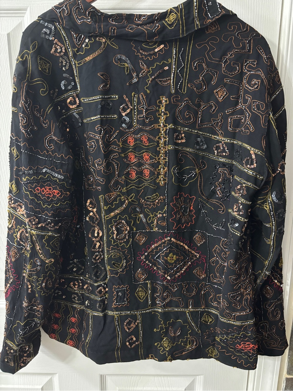 Chico's Black Embroidered and Beaded Multi-Color Button Jacket - Picture 4 of 5